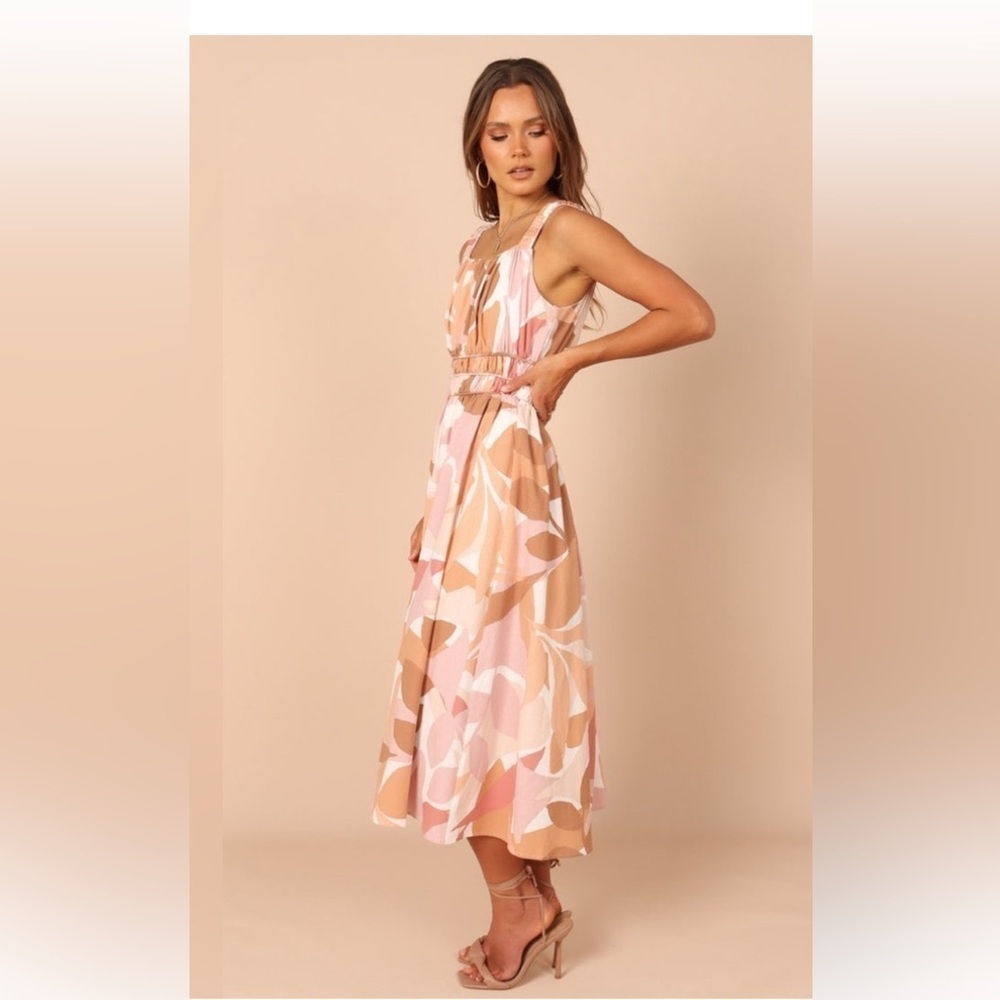 Girl In The Sun Spice Leaf Pattern Midi Dress Size L - Picture 4 of 15